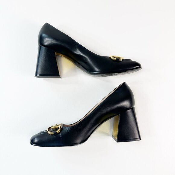 GUCCI Black Baby Bit Horsebit Square Toe Pump Size 40 US 10 Leather Block Heel - Picture 9 of 14